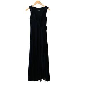 Xscape By Joanna Chen Ruffle Chiffon Sleeveless Maxi Dress Size 4 Black